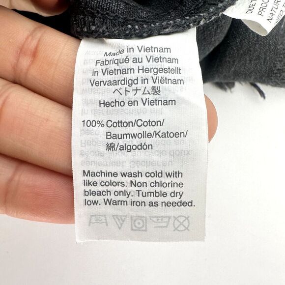 Madewell Black Denim Skirt Rigid A-Line Lunar Wash Frayed Denim Mini Size 26 - Picture 9 of 10